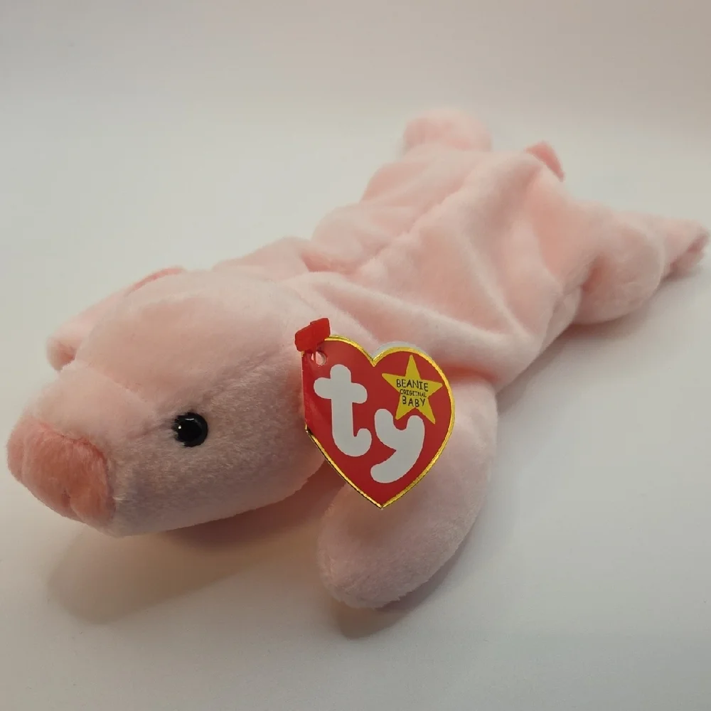 Ty Beanie Babies Spring Pair Squeeler The Pink Pig 1993 + Fleece The White Lamb